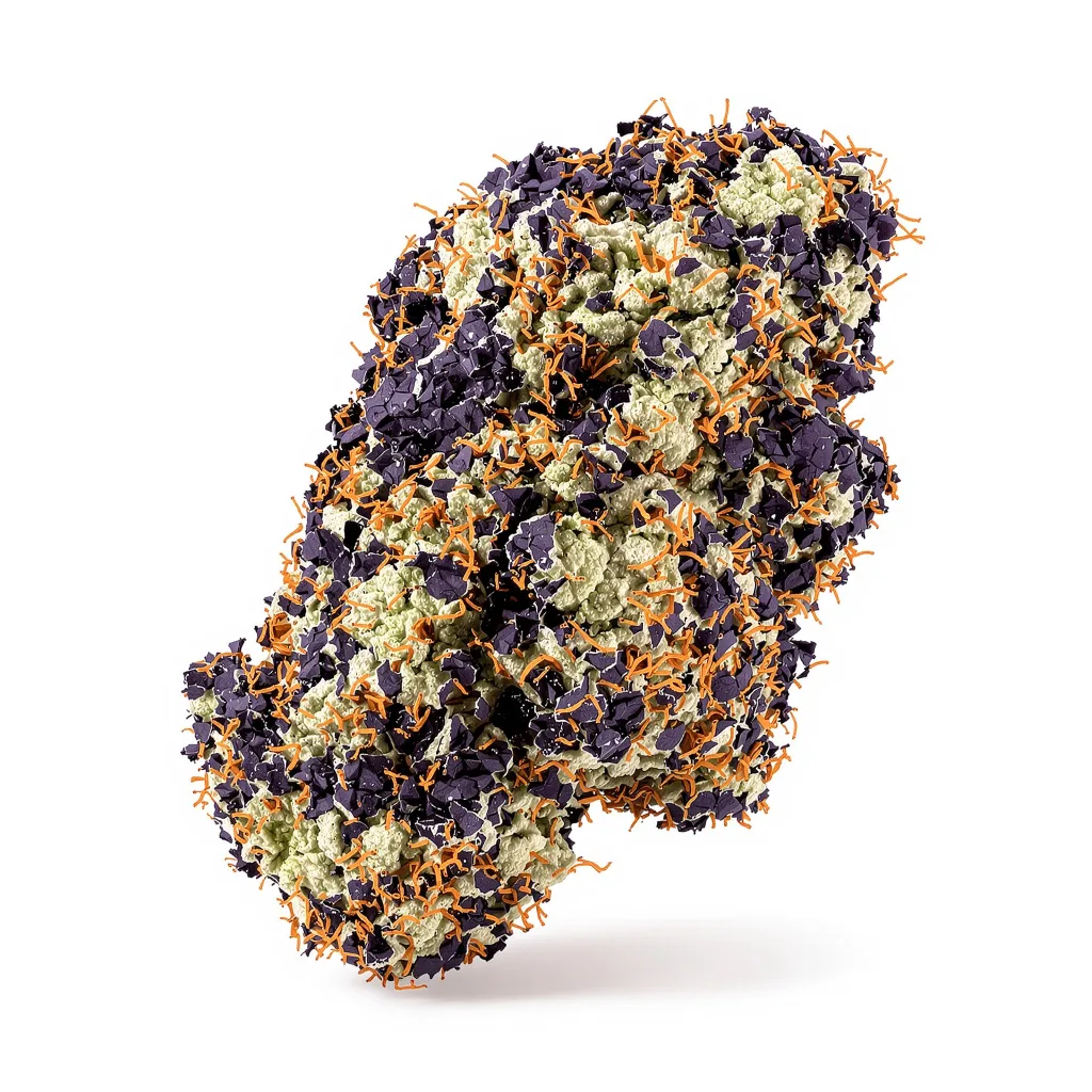 Kid N’ Kookies 68% indica / 32% sativa flower with visible trichomes