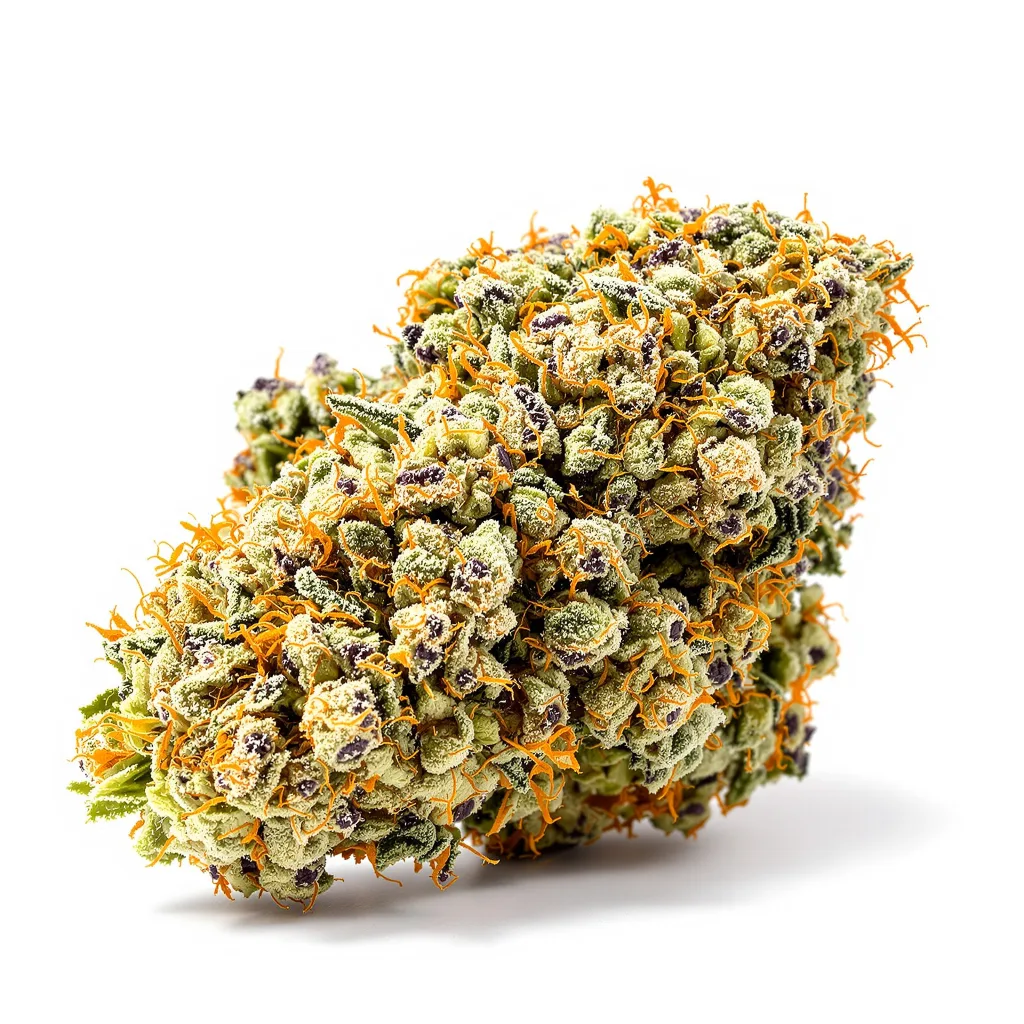 Kosher Tangie 60% indica / 40% sativa flower with visible trichomes