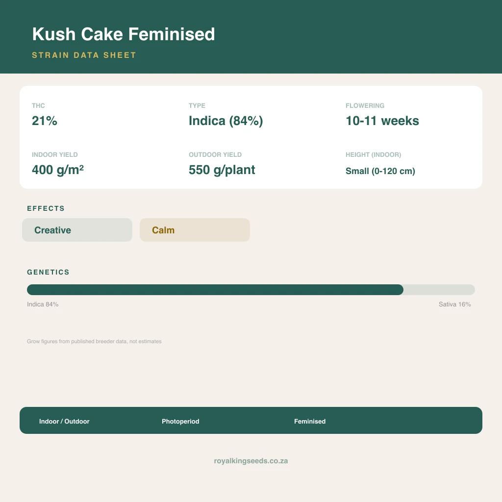 Kush Cake 84% indica / 16% sativa flower with visible trichomes