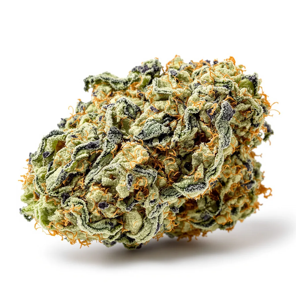 LA OG 39% indica / 61% sativa flower with visible trichomes