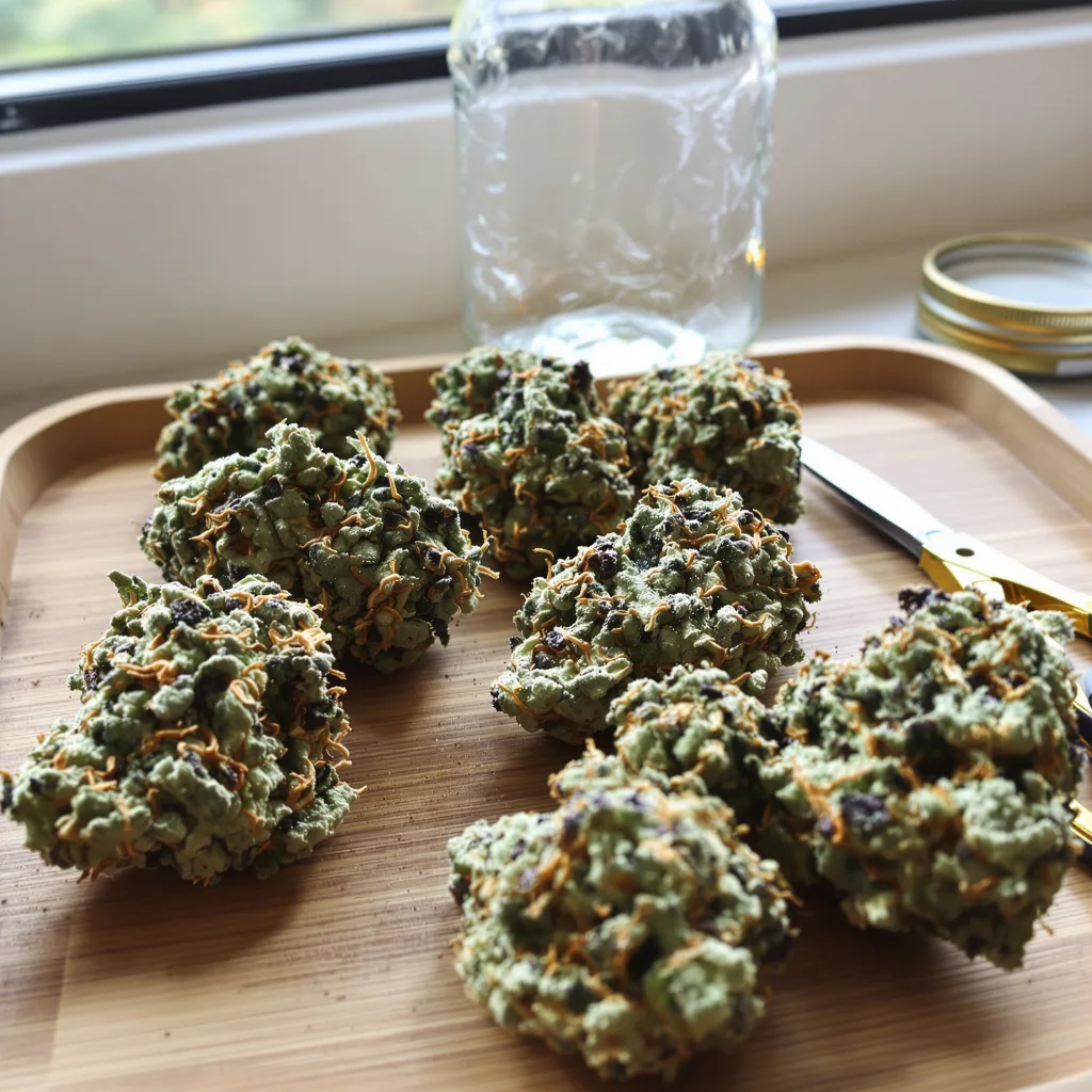 LA Woman 44% indica / 56% sativa flower with visible trichomes