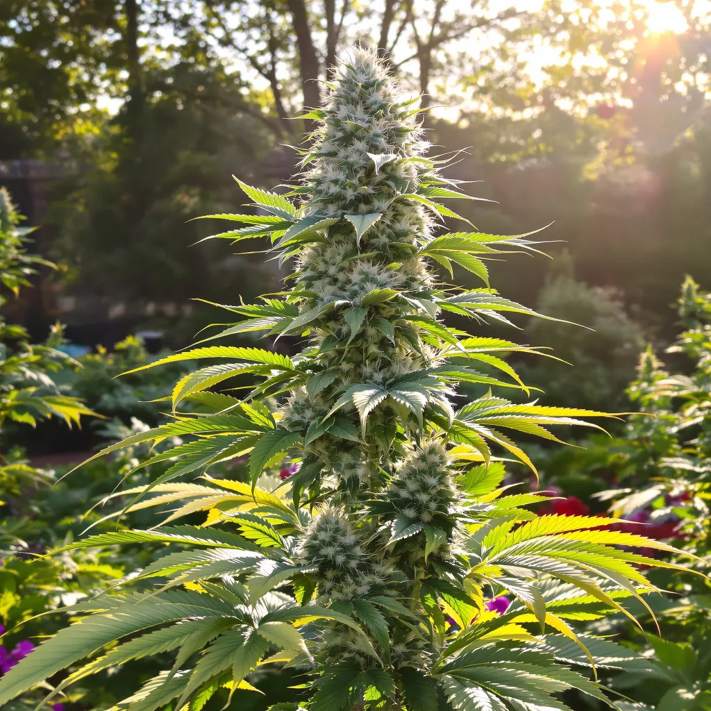 LA Woman 44% indica / 56% sativa flower with visible trichomes
