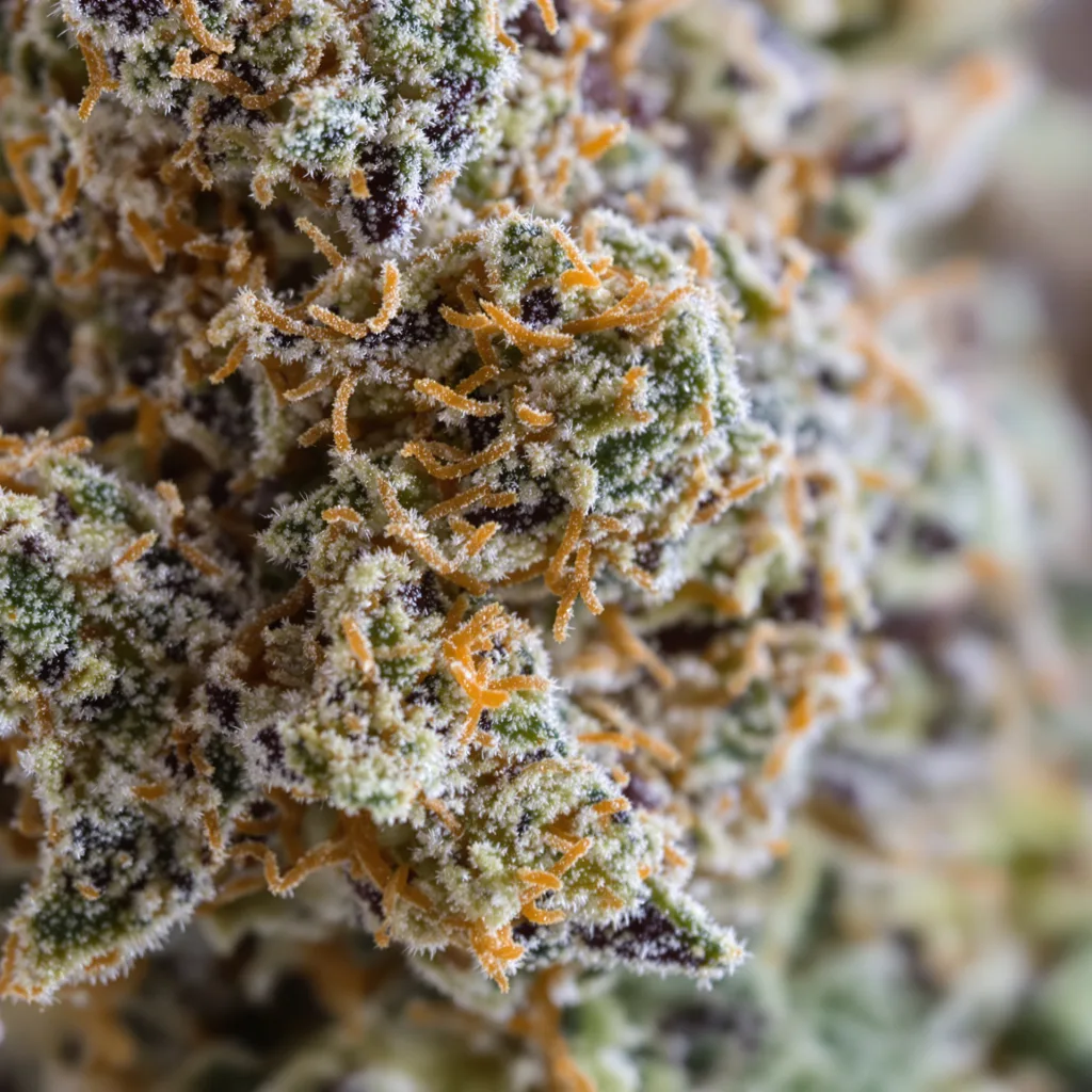 Lavender Jones cannabis bud close-up showing dense purple-tinged calyxes