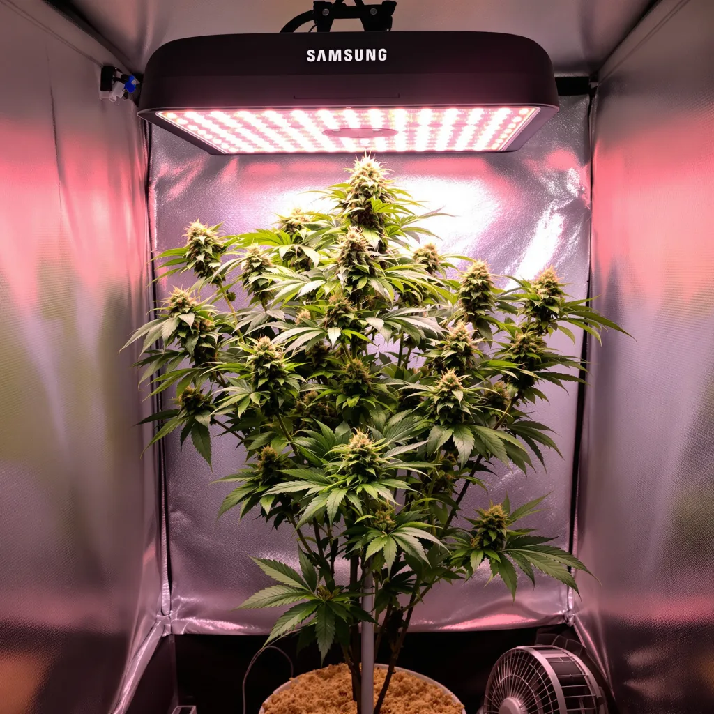 Lemon Garlic OG cannabis plant in flowering stage — Medium feminised