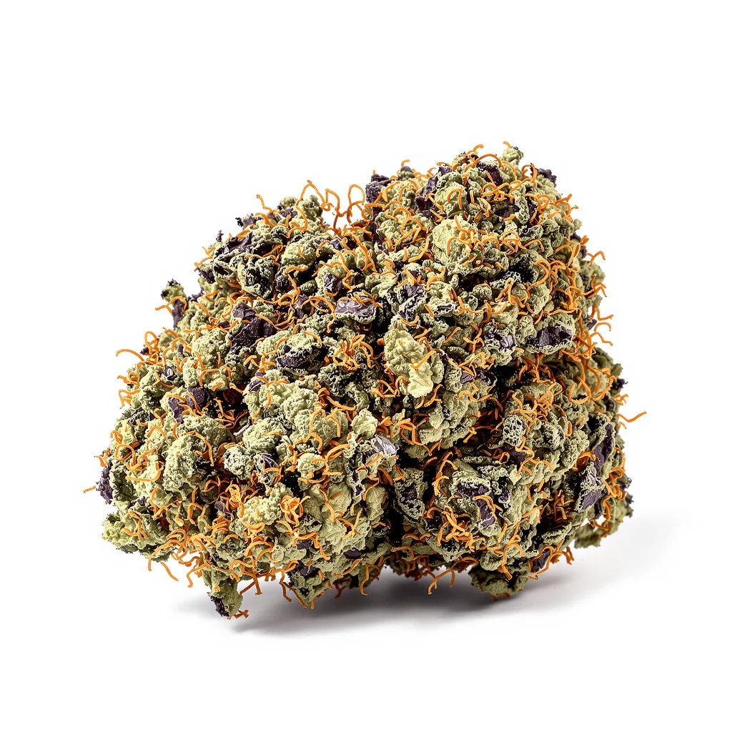 Lemon Garlic OG 78% indica / 22% sativa flower with visible trichomes