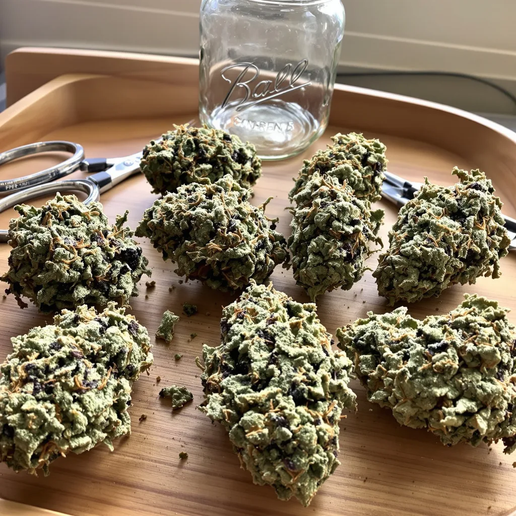 Lemon Skunk 33% indica / 67% sativa flower with visible trichomes