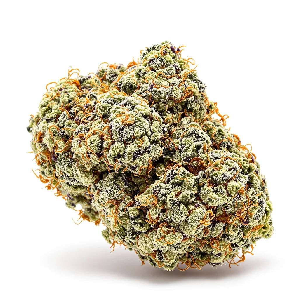 Lemon Skunk 33% indica / 67% sativa flower with visible trichomes