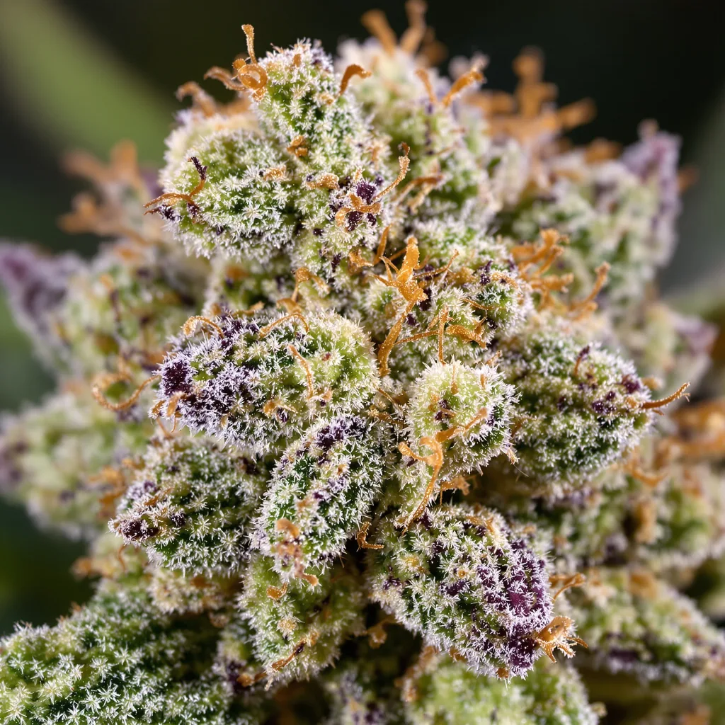Lemon Thai cannabis bud close-up showing balanced bud structure with frosted trichomes