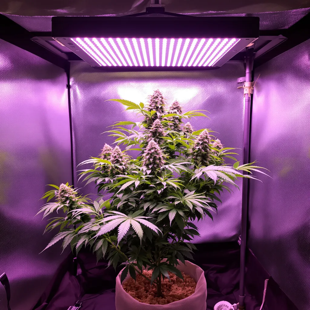 Lime Purple Mist cannabis plant in flowering stage — 90-120 cm. Medium feminised