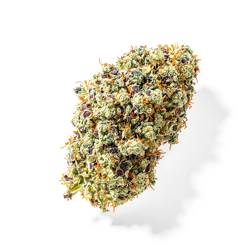 Lowryder 44% indica / 56% sativa flower with visible trichomes