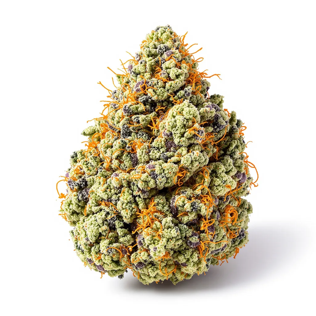 LSD 49% indica / 51% sativa flower with visible trichomes