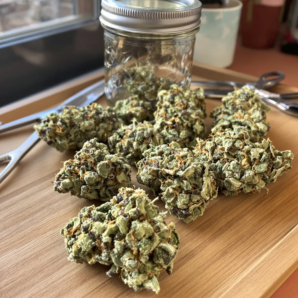 Master Bubba 44% indica / 56% sativa flower with visible trichomes