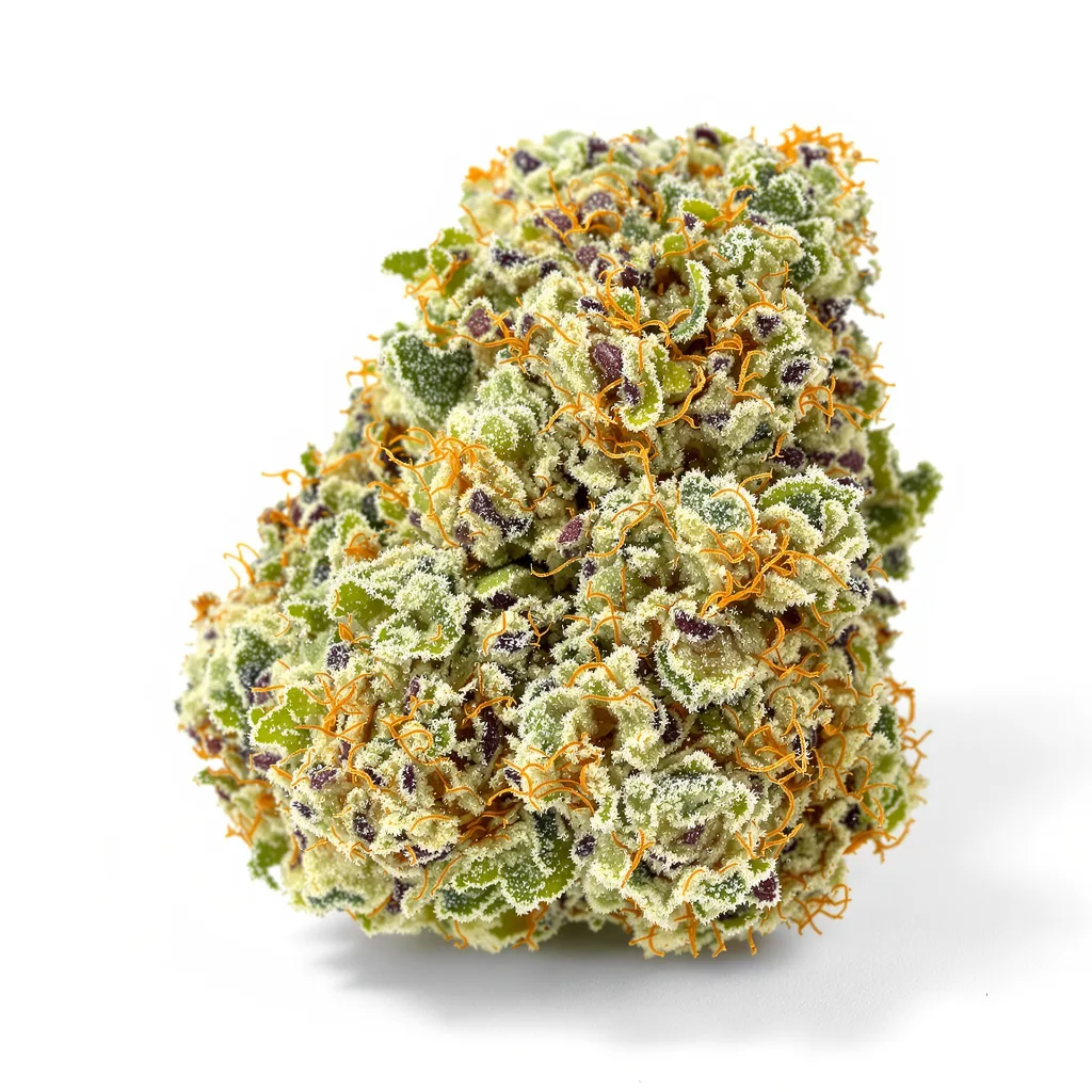 Master Bubba 44% indica / 56% sativa flower with visible trichomes