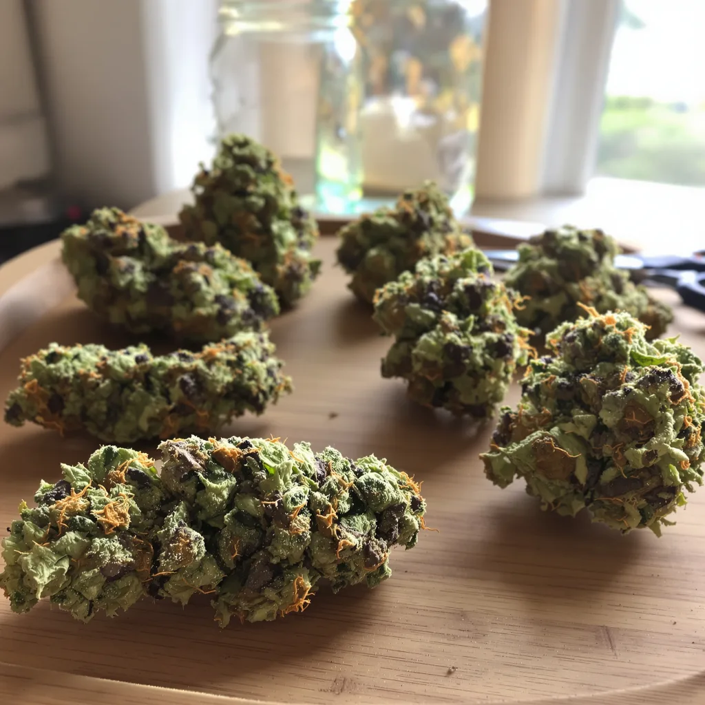 Master Bubba 44% indica / 56% sativa flower with visible trichomes