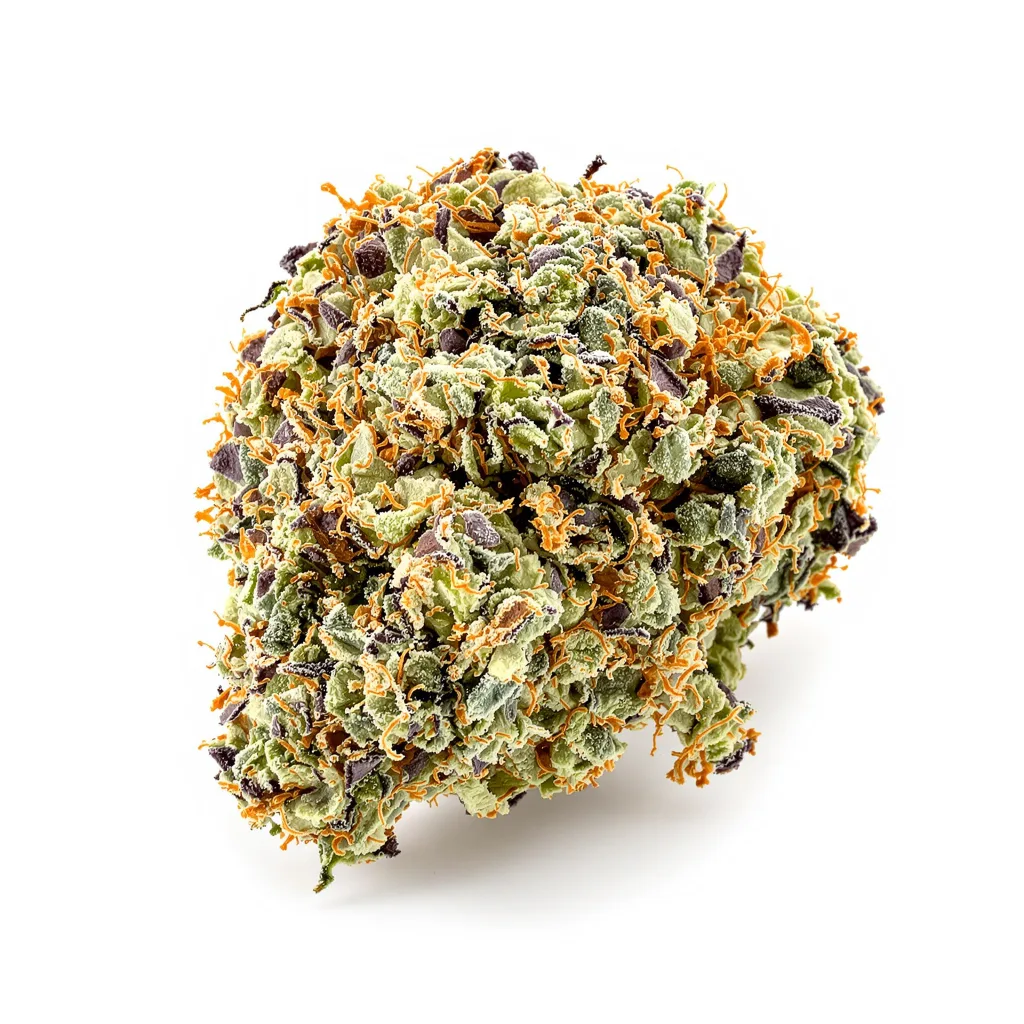 Master Bubba 44% indica / 56% sativa flower with visible trichomes