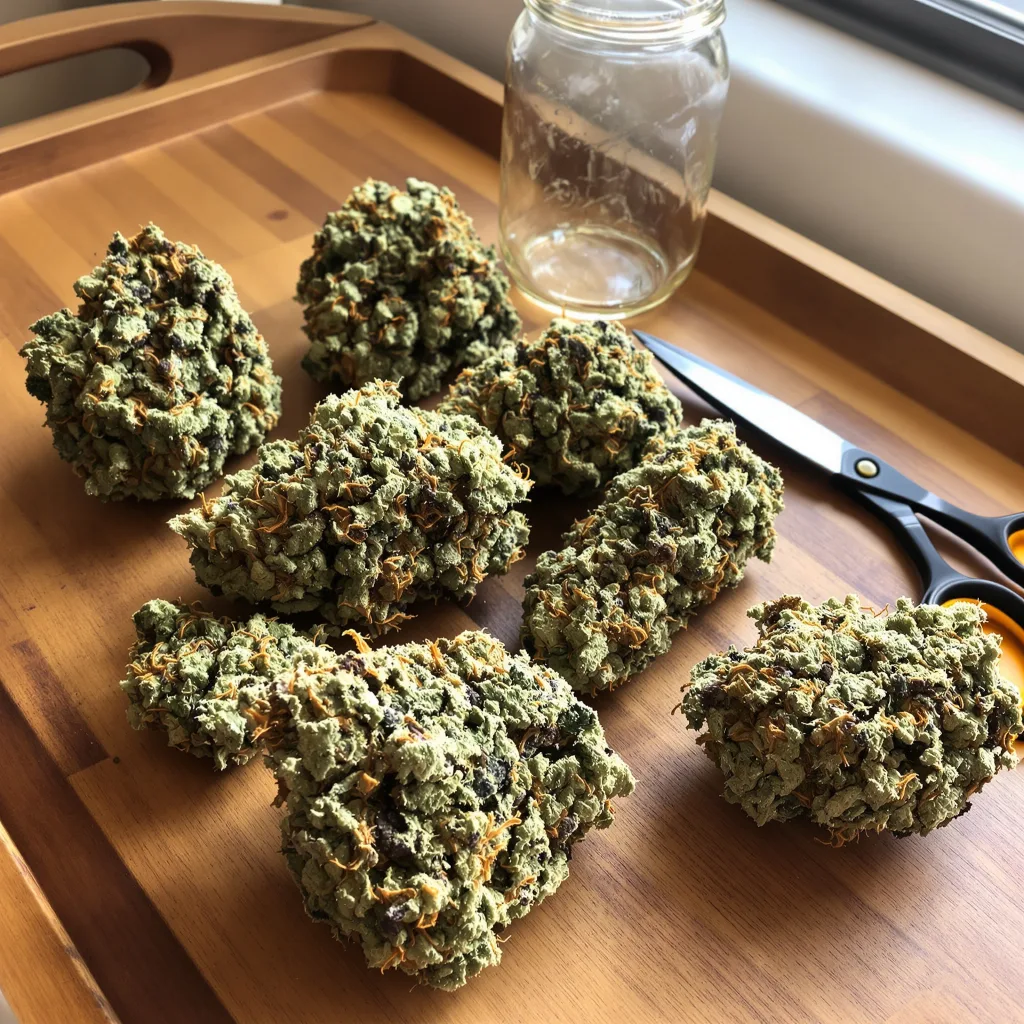 Master Jedi 44% indica / 56% sativa flower with visible trichomes