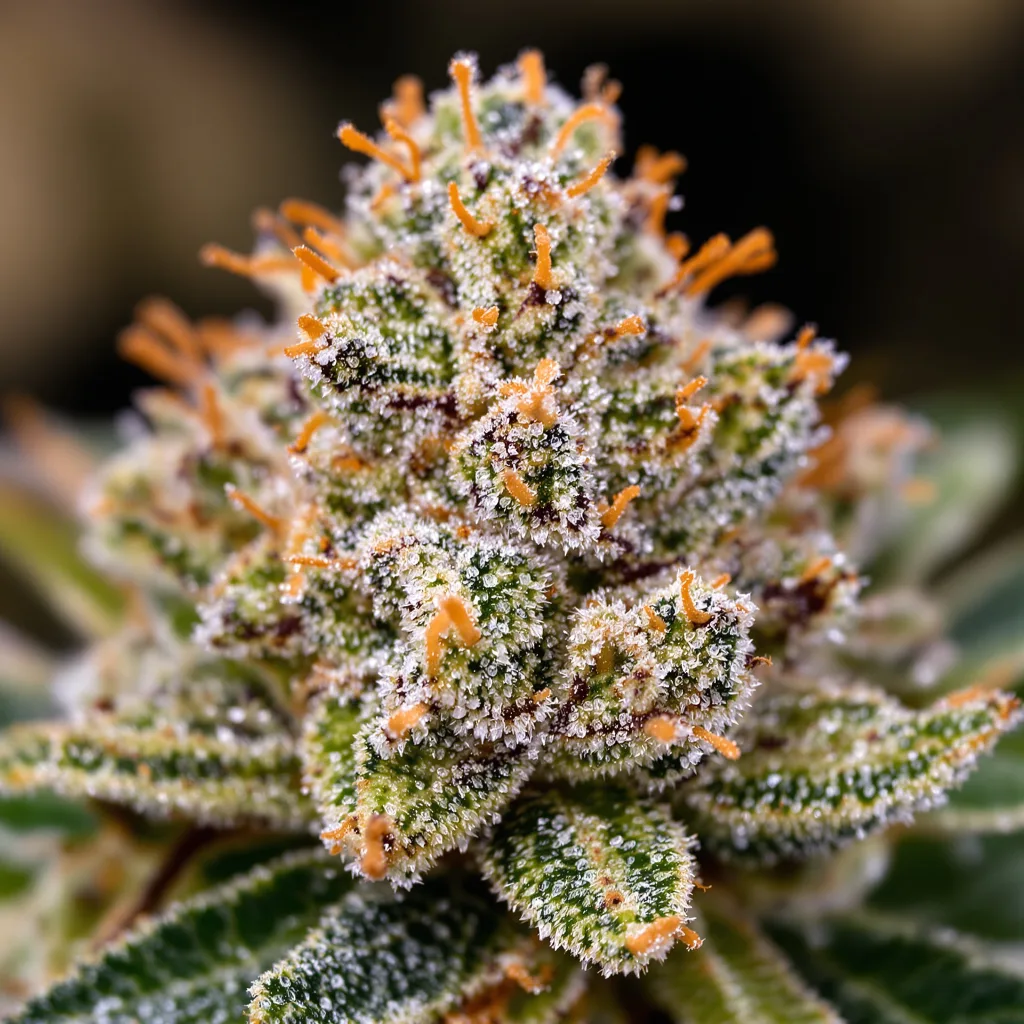 Maui Haole cannabis bud close-up showing balanced bud structure with frosted trichomes