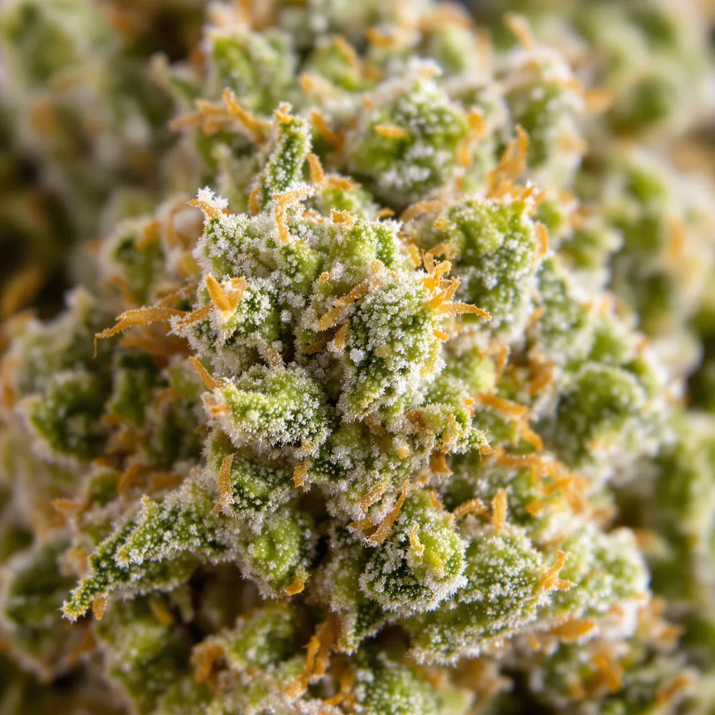 Maui Wowie cannabis bud close-up showing lime-green airy structure