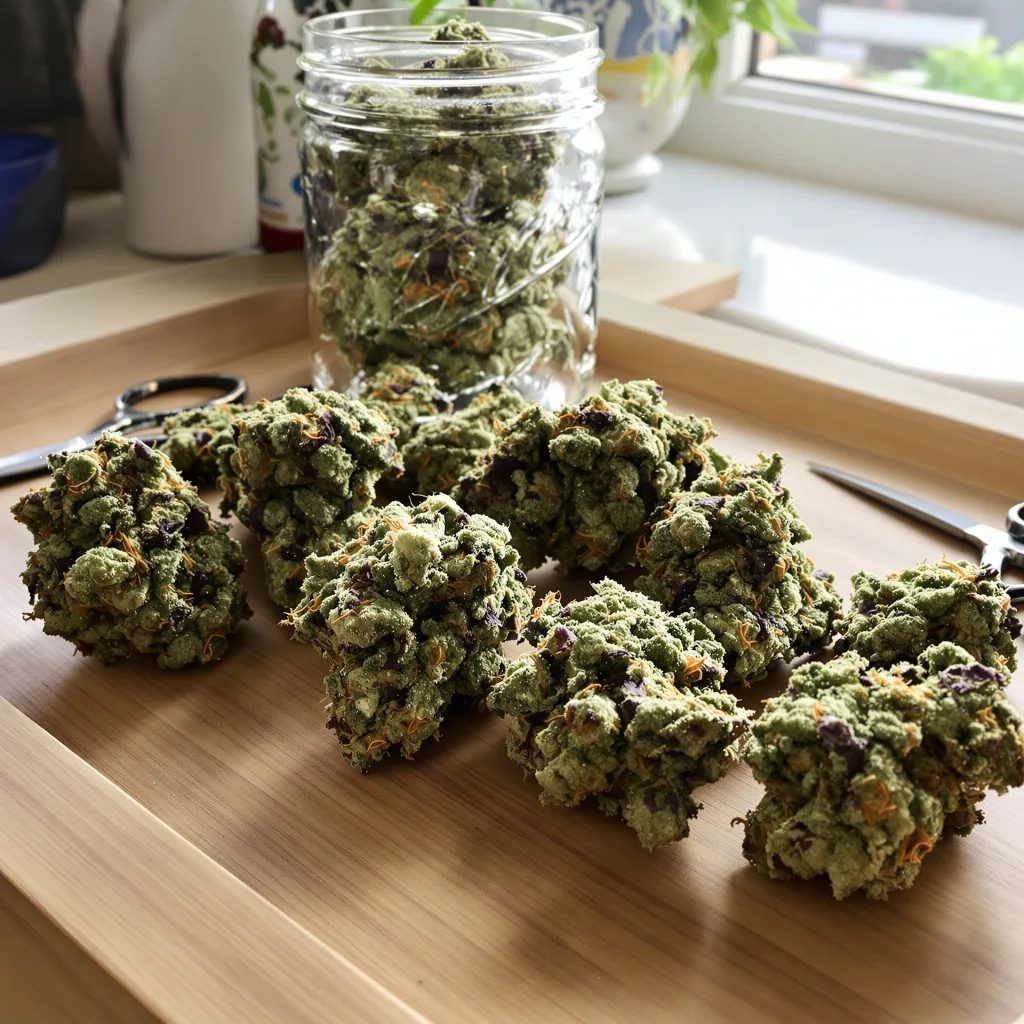 Maxi Gom 54% indica / 46% sativa flower with visible trichomes