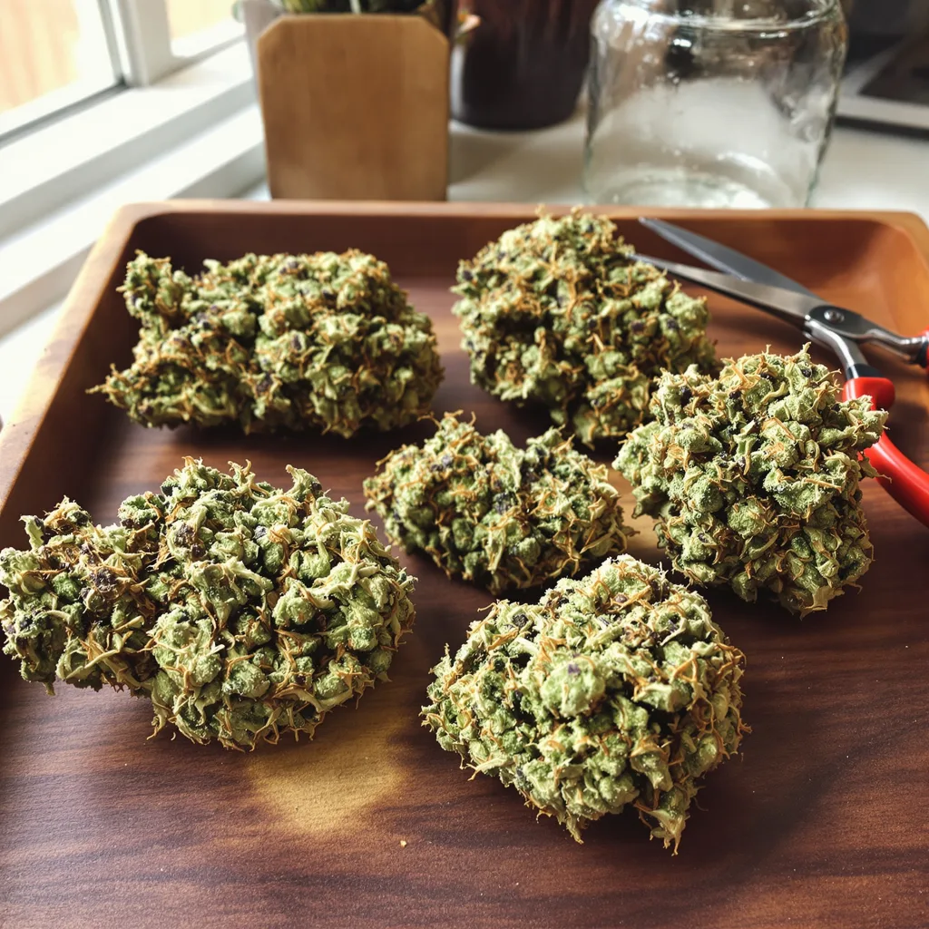 Mendo Breath 67% indica / 33% sativa flower with visible trichomes