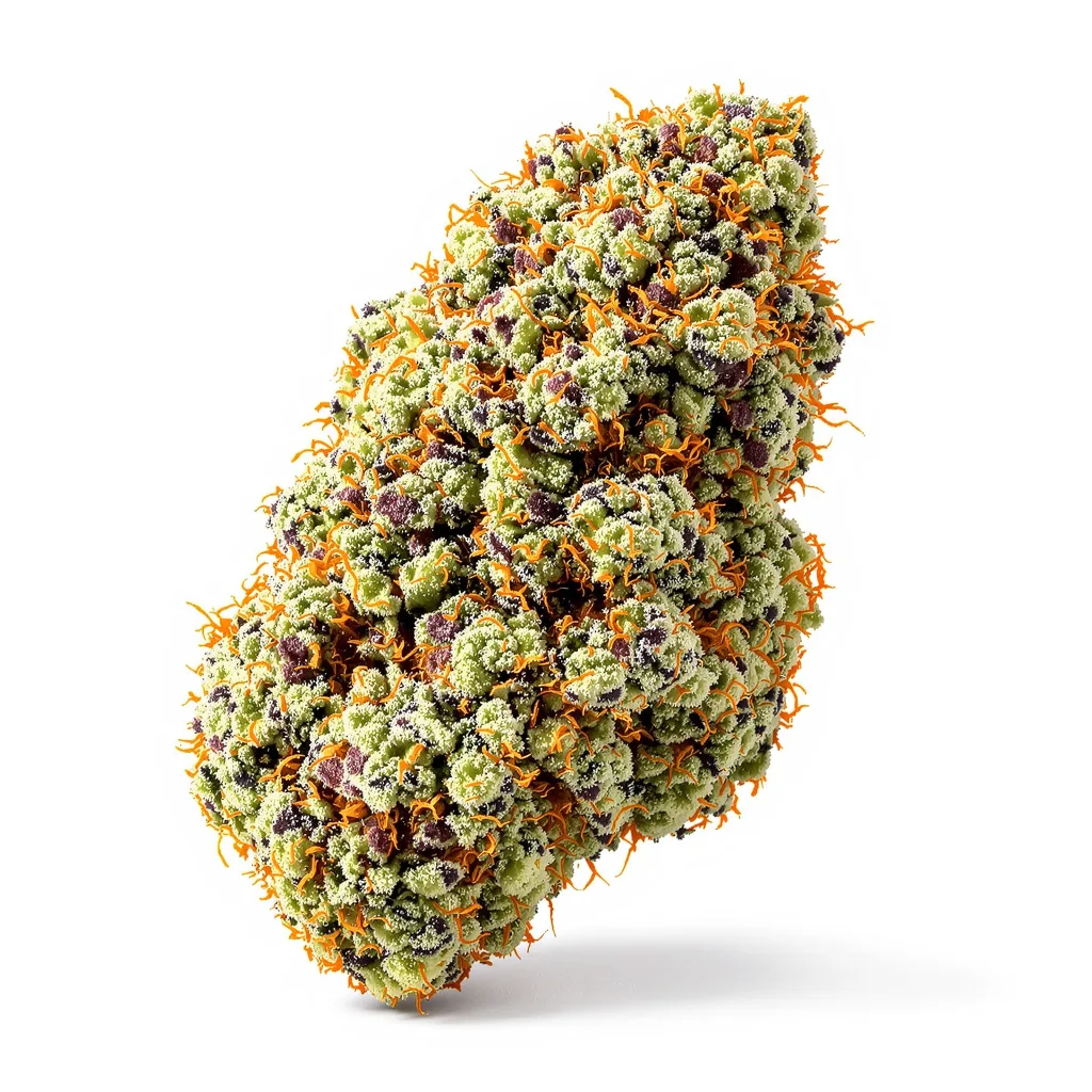 Mendo Breath 67% indica / 33% sativa flower with visible trichomes