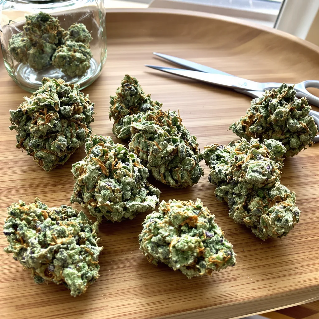 Merlot OG 35% indica / 65% sativa flower with visible trichomes
