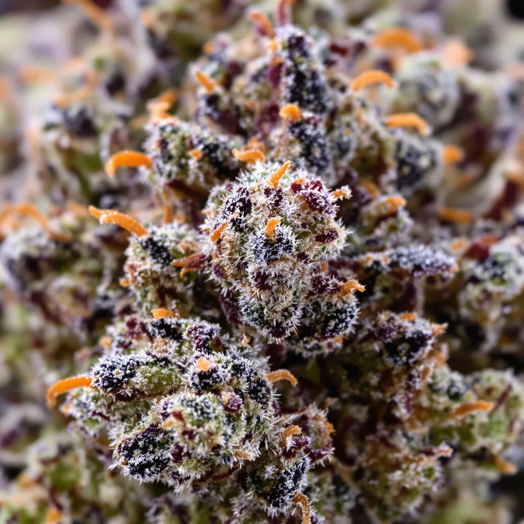 Milky Way cannabis bud close-up showing dense purple-tinged calyxes