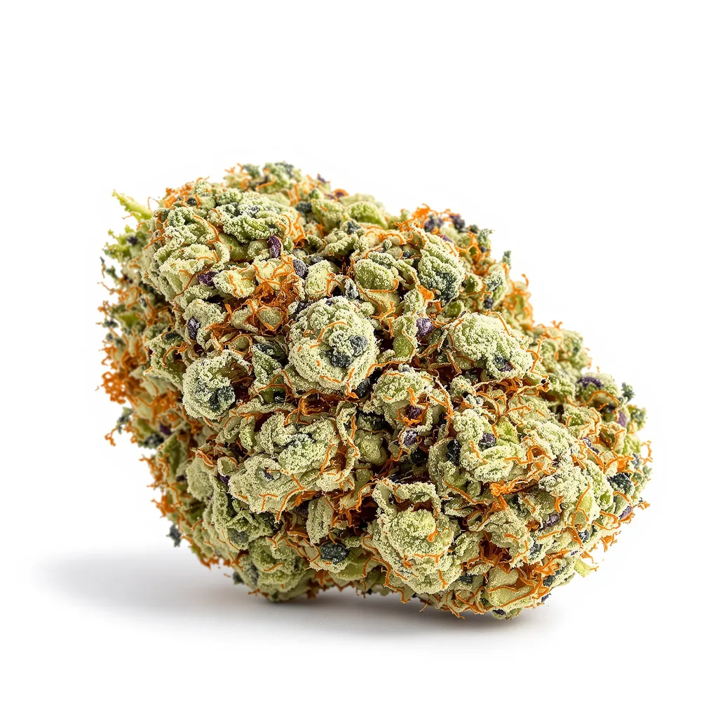 Misty Kush 47% indica / 53% sativa flower with visible trichomes