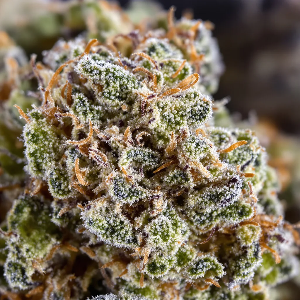 Ms. Universe cannabis bud close-up showing balanced bud structure with frosted trichomes
