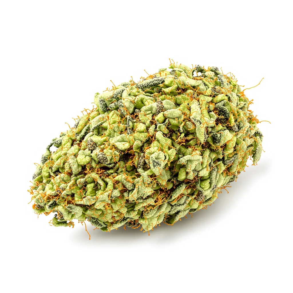 Neptune Kush 10% indica / 90% sativa flower with visible trichomes