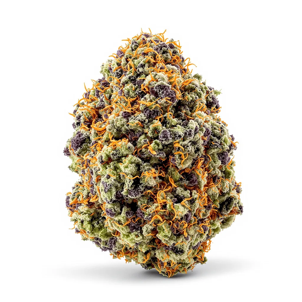 Neptune OG 76% indica / 24% sativa flower with visible trichomes