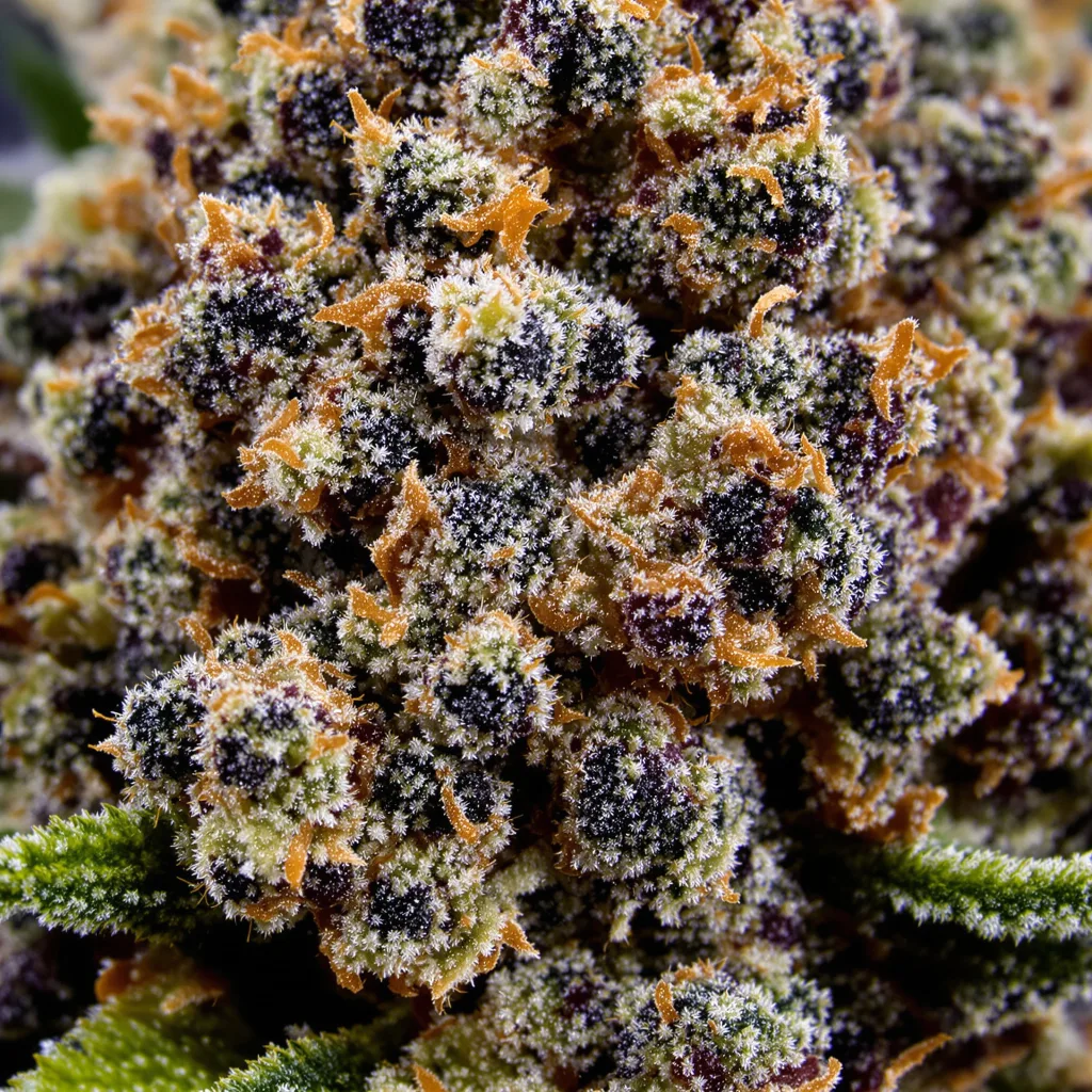 Night Nurse cannabis bud close-up showing dense purple-tinged calyxes