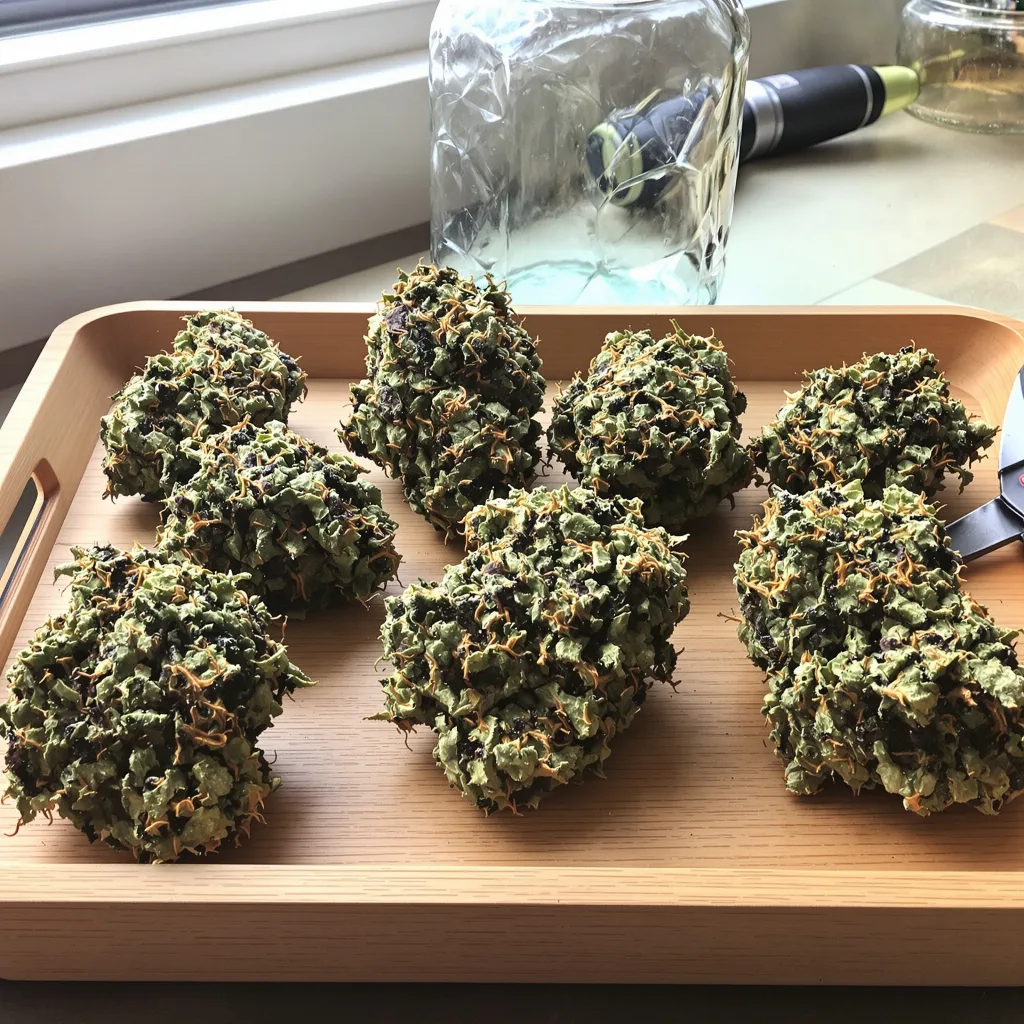 Night Terror OG 75% indica / 25% sativa flower with visible trichomes