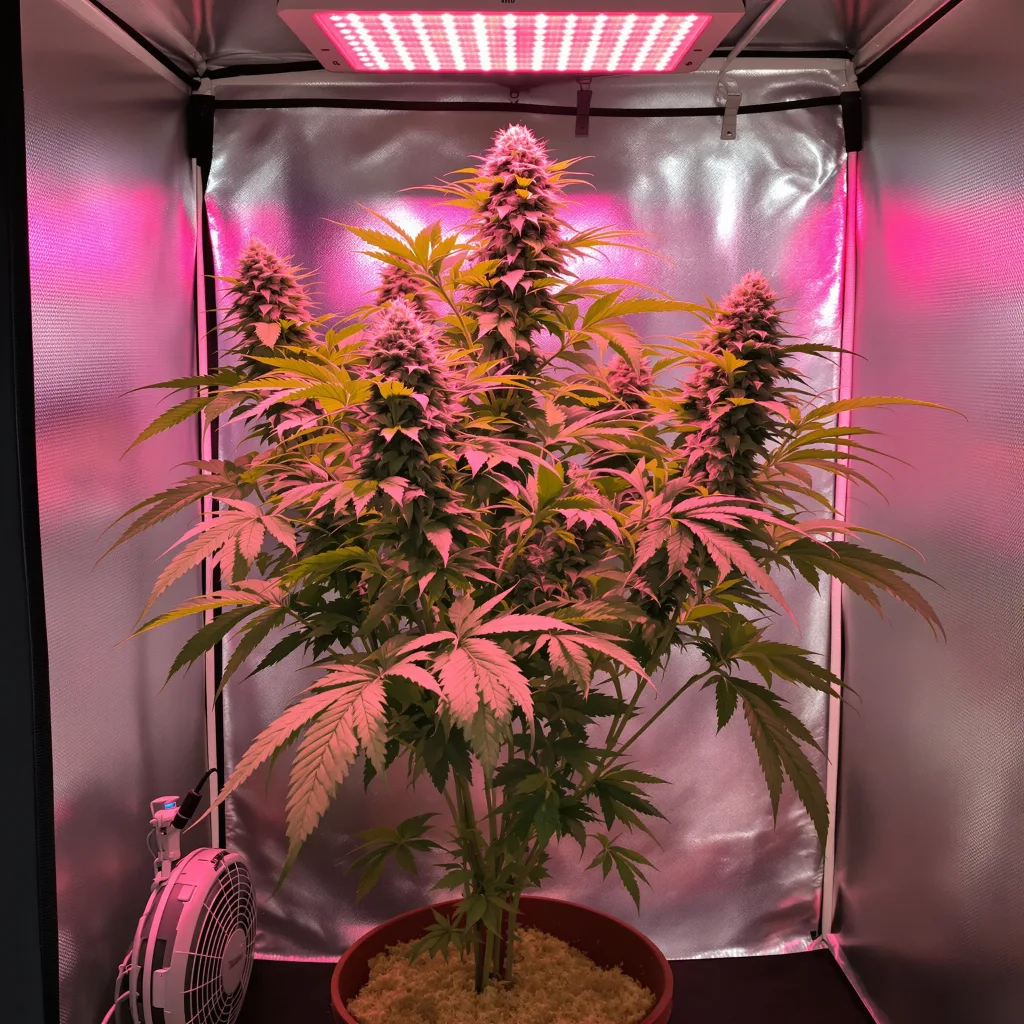 Night Train cannabis plant in flowering stage — 80–120 cm autoflower