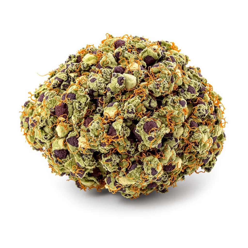 Nuken 78% indica / 22% sativa flower with visible trichomes