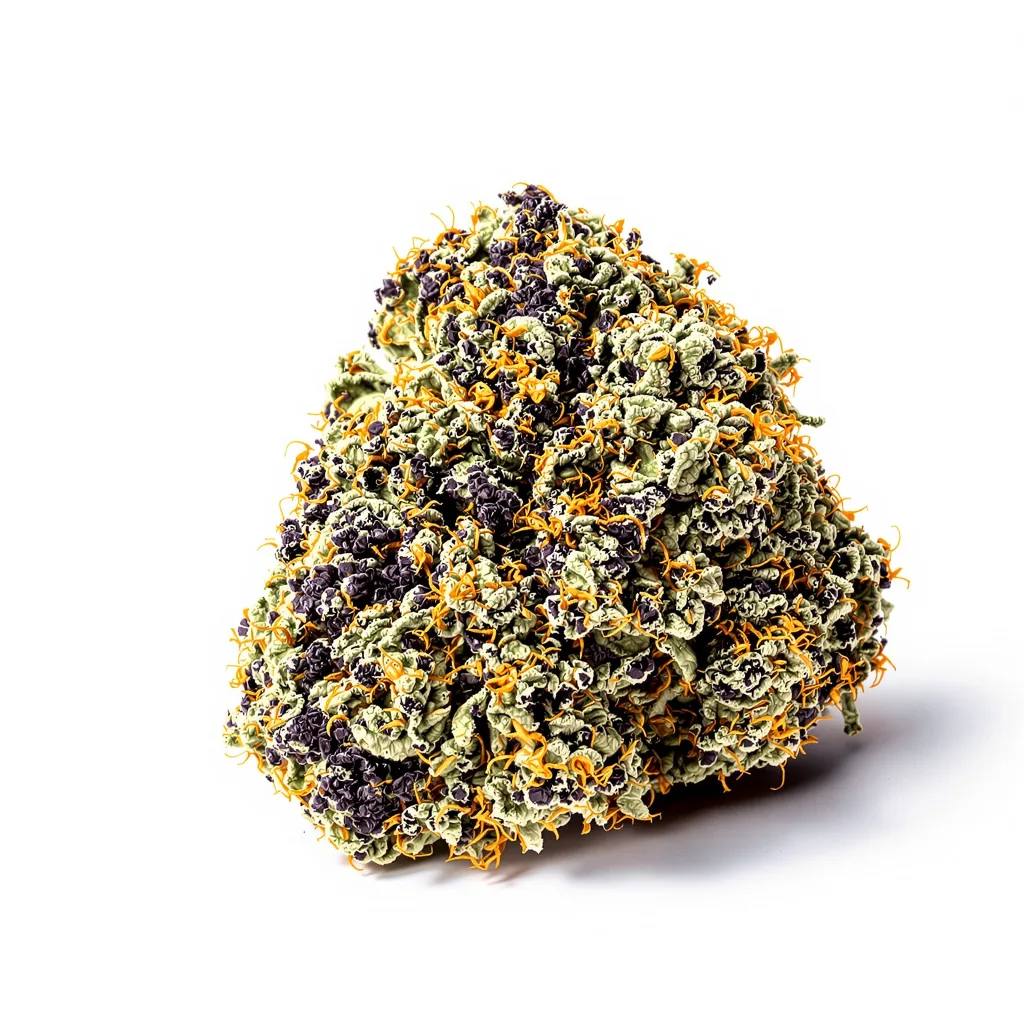 Nutter 65% indica / 35% sativa flower with visible trichomes
