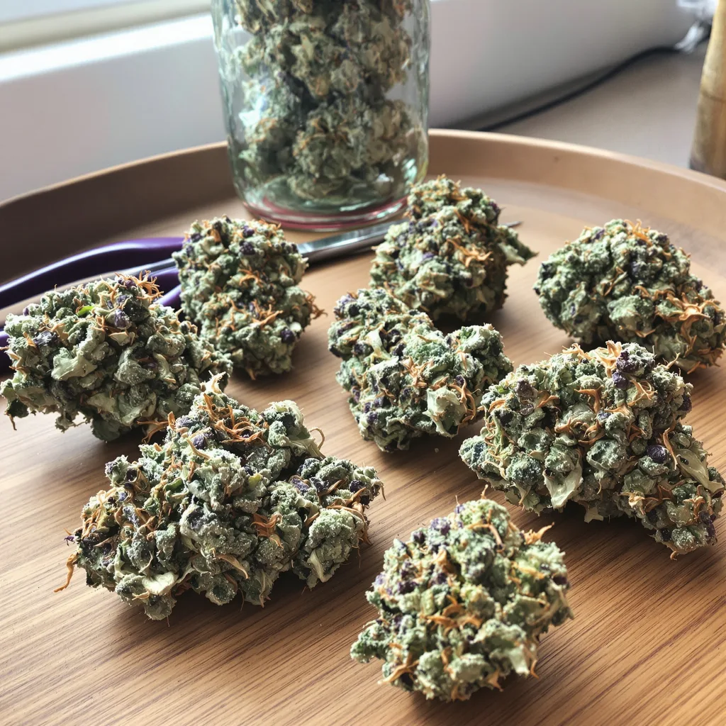 OG Diesel Kush 35% indica / 65% sativa flower with visible trichomes
