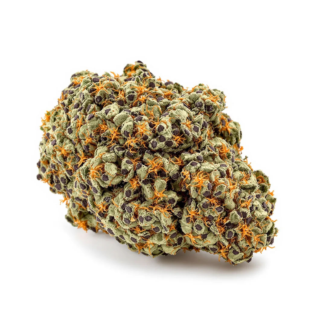 Old School OG 76% indica / 24% sativa flower with visible trichomes