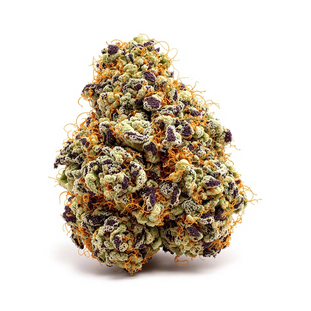 Oregon Peach 83% indica / 17% sativa flower with visible trichomes