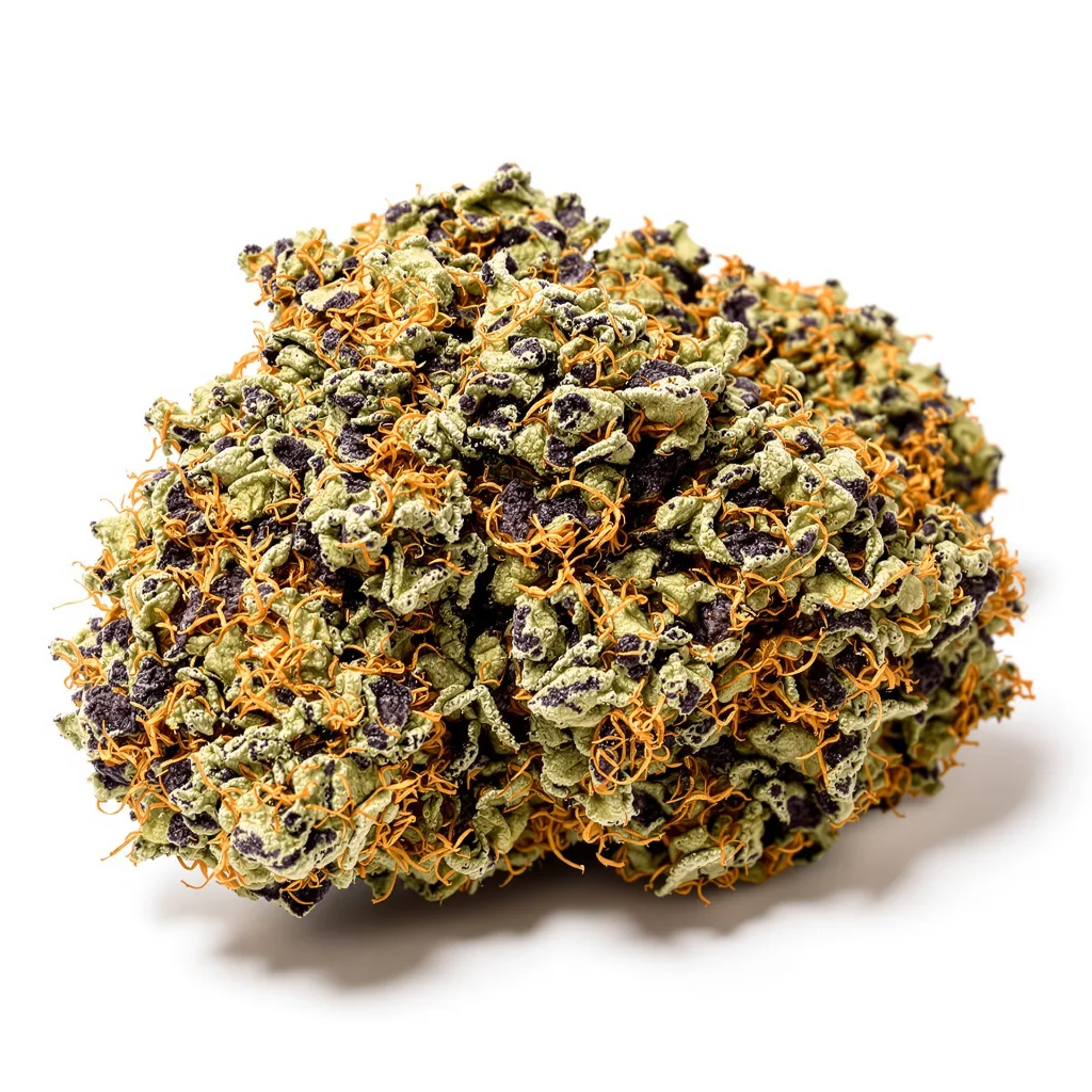 Ortega 75% indica / 25% sativa flower with visible trichomes