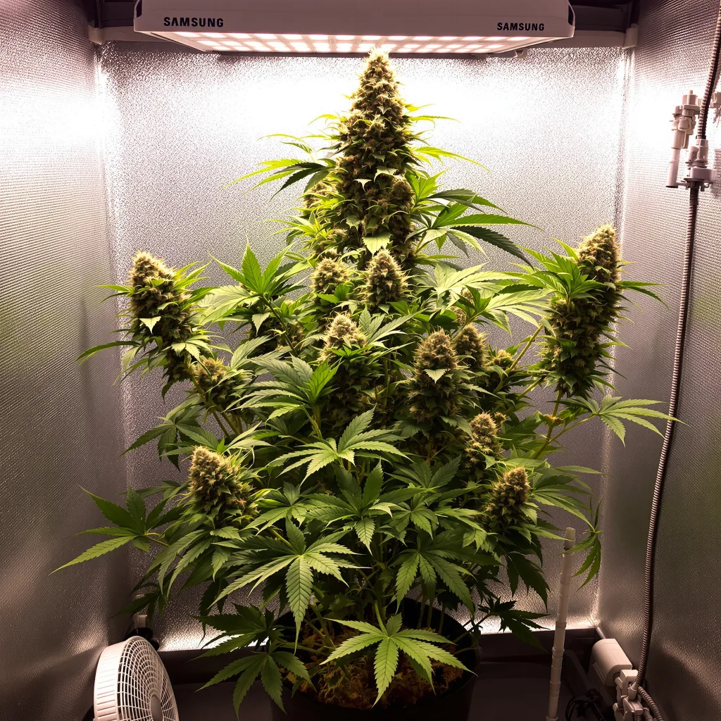 Pacific Blue cannabis plant in flowering stage — Short feminised