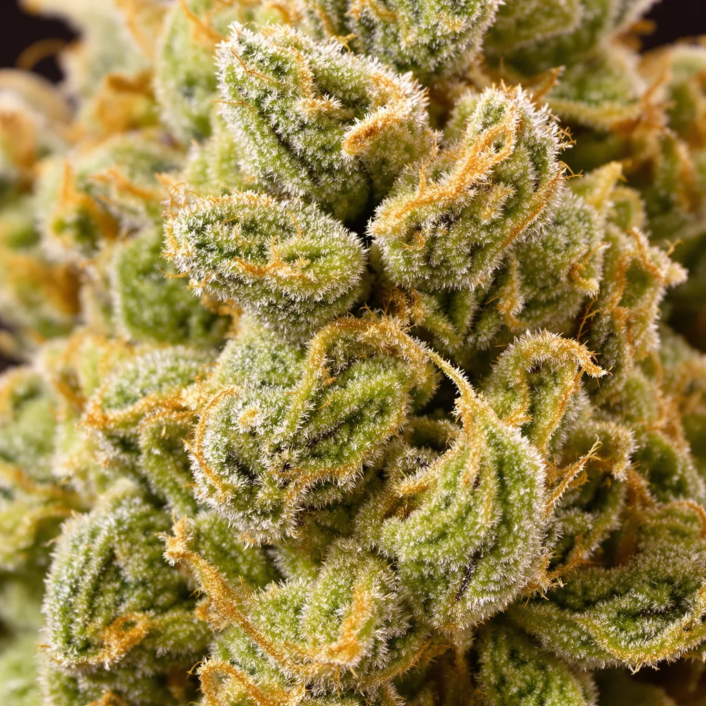 Painkiller XL cannabis bud close-up showing lime-green airy structure