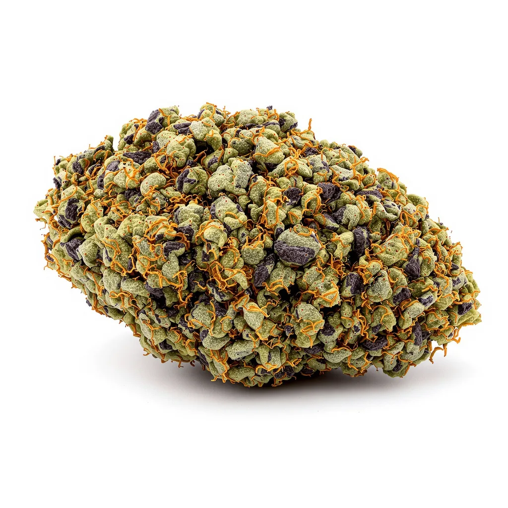 Papaya 66% indica / 34% sativa flower with visible trichomes