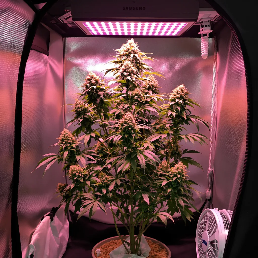 Peanut Butter Breath cannabis plant in flowering stage — Medium feminised