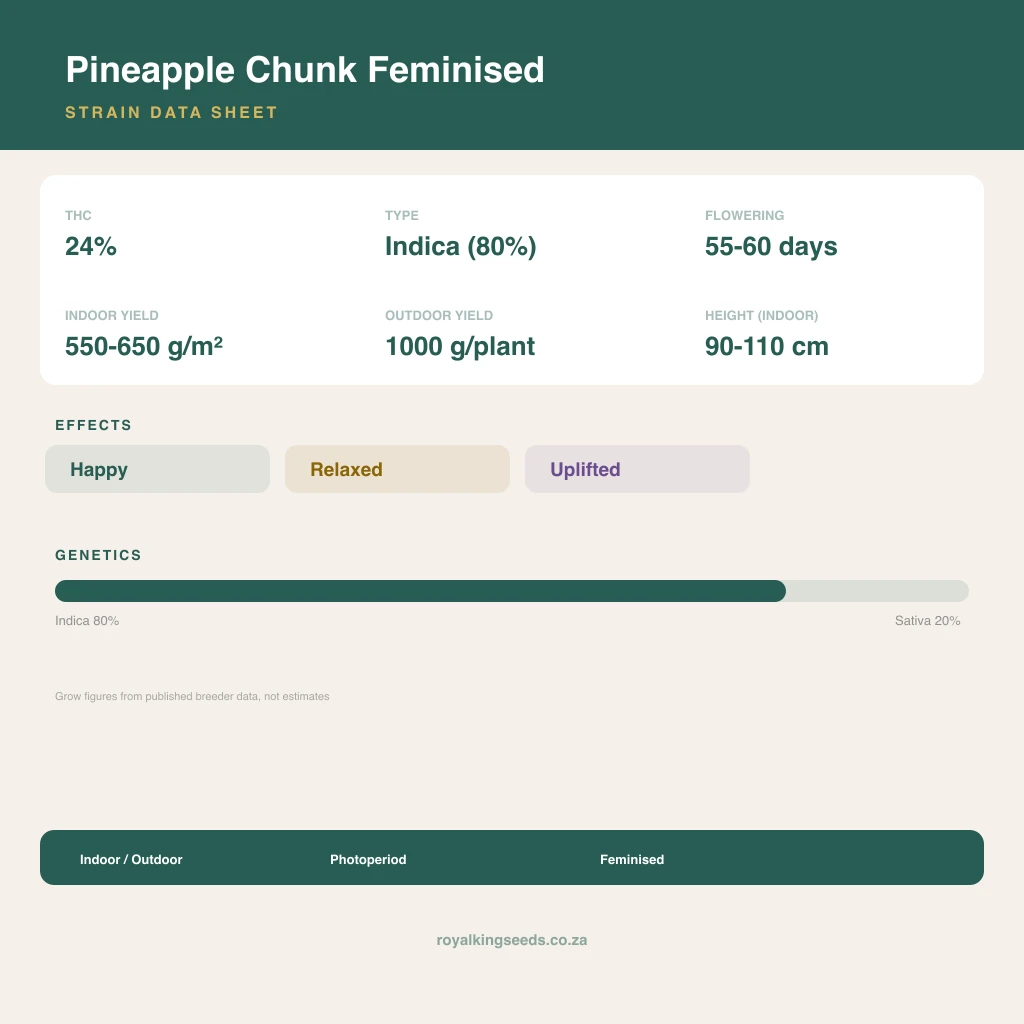 Pineapple Chunk 80% indica / 20% sativa flower with visible trichomes