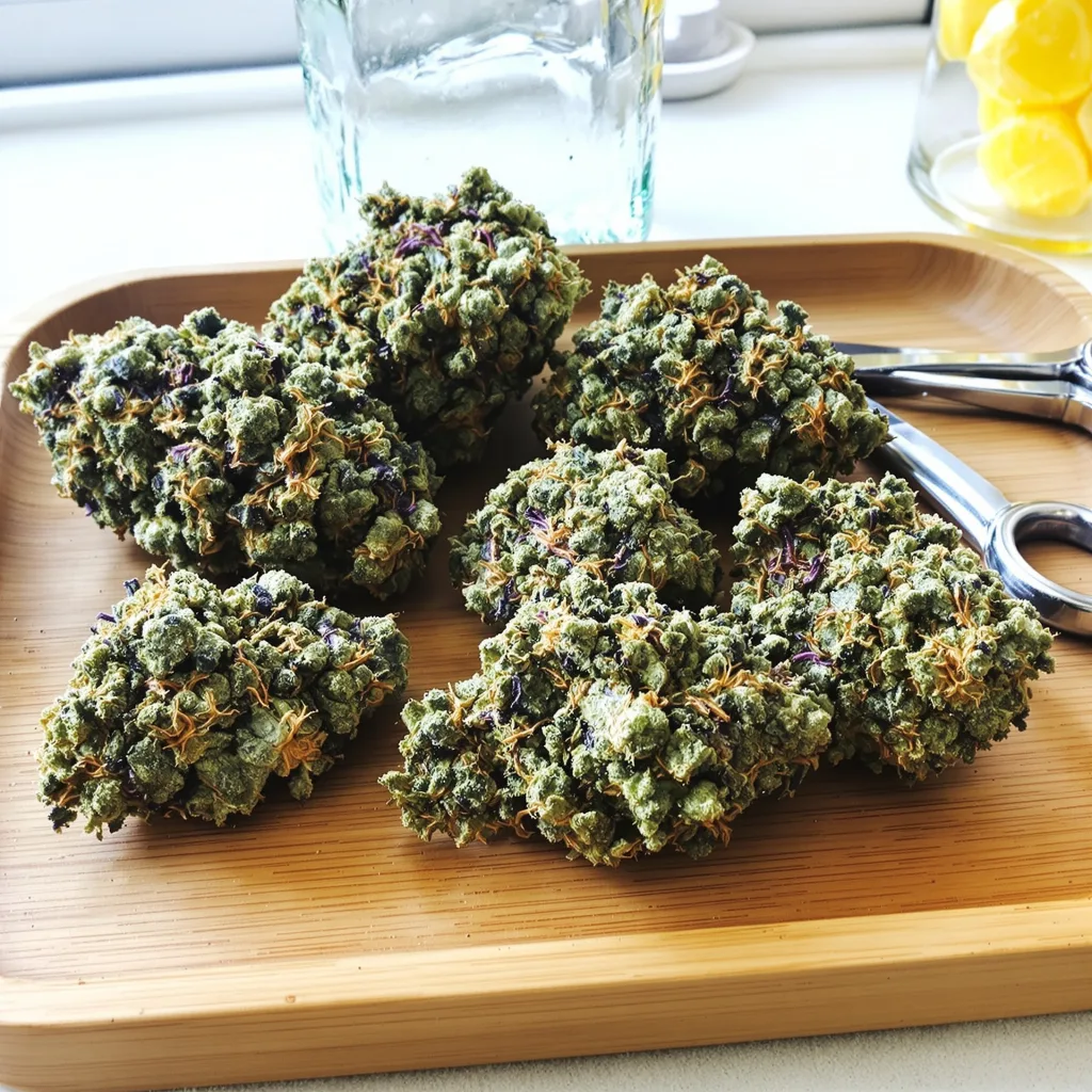 Pineapple Purple Skunk 60% indica / 40% sativa flower with visible trichomes