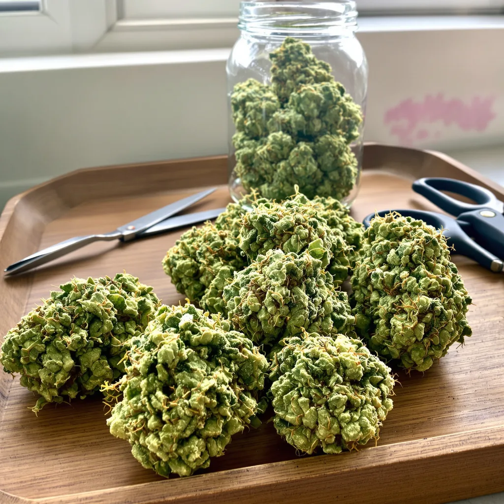 Pineapple Thai 33% indica / 67% sativa flower with visible trichomes