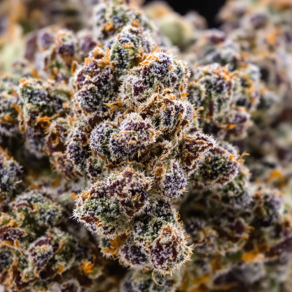 Pink Champagne cannabis bud close-up showing dense purple-tinged calyxes