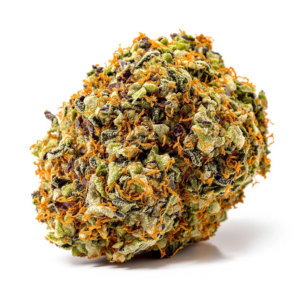 Platinum Bubba 74% indica / 26% sativa flower with visible trichomes