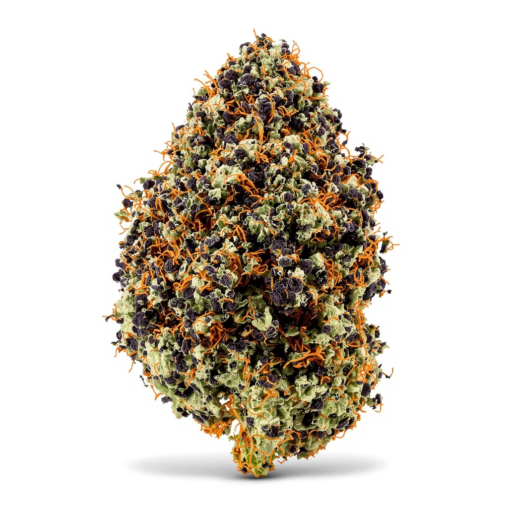 Platinum Bubba Kush 78% indica / 22% sativa flower with visible trichomes